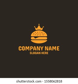 Burger with crown logo vektor template. fast food logo creative concept. simple element illustration.  