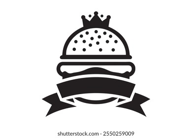 Burger With Crown And Ribbon Logo Icon Vector Art