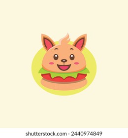 Burger With Cute Animal Mascot Logo