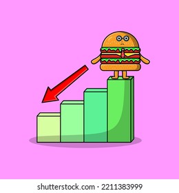 Burger cute businessman mascot character with a inflation chart cartoon style design