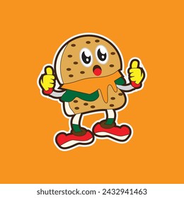 HAMBURGUESA LINDA MASCOTA VECTOR DE DIBUJOS ANIMADOS