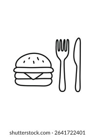 burger with cutlery,  serving fast food meal