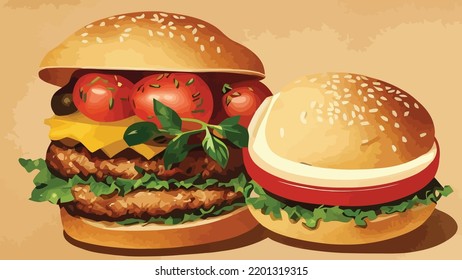 burger with cutlet tomatoes, vector