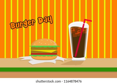 burger day, cola with burger menu, junk food menu illustration