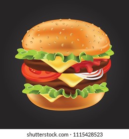 Burger. Delicious and attractive hamburger with refreshing ingredients in 3d illustration on black background
Fast Food.  Grocery delivery concept