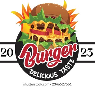 BURGER DELICIOUS TASTE LOGO TEMPLATE DESIGN VECTORE 