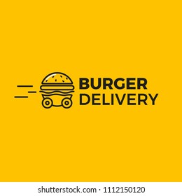 Burger delivery. Fast hamburger car. Logotype for restaurant or cafe . Vector illustration