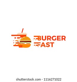 Burger delivery. Fast hamburger car. Logotype for restaurant or cafe . Vector illustration