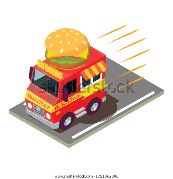 Burger delivery icon. Isometric illustration\
of burger delivery vector icon for\
web