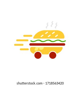 Burger delivery service logo vector template illustration. Express delivery concept. Hamburger delivery icon. EPS 10