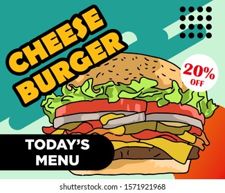 Burger design illustration. Use for poster, flyer, banner, advertising and marketing product