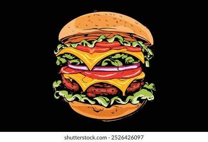 Burger Design Illustration vector eps format. hand drawn fast food burger