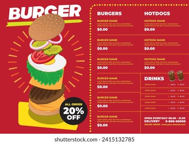 Formato del menú de diseño de hamburguesas A3 con promoción