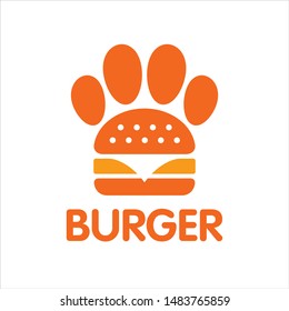 Burger and dog paw. Vector Icon and Logo.