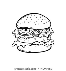 Burger Doodle Art On White Background