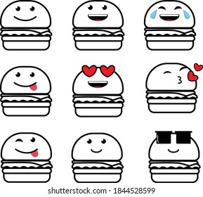 Burger doodle emoji, burger doodle icons