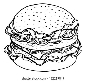 Burger doodle, hand drawing