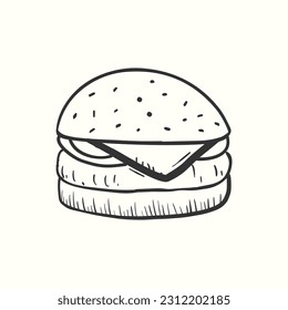 Burger doodle icon. Hand-drawn burger vector