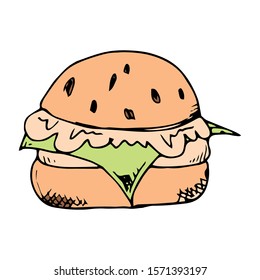Burger Doodle Icon Vector Hand Drawing