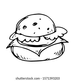 Burger Doodle Icon Vector Hand Drawing