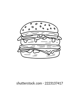 Burger doodle illustration in vector. Burger hand drawn illustration in vector. Hamburger doodle illustration