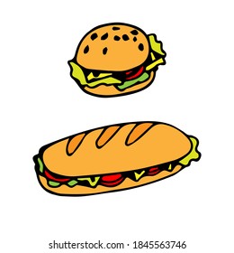 doodle de hamburguesa sobre el fondo blanco