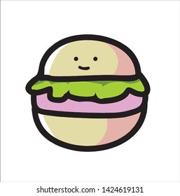 burger doodle vector , funny cartoon - mascot template