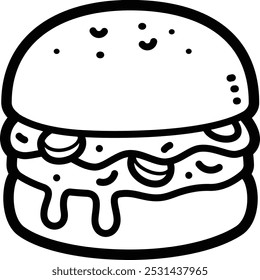 Burger doodle vector icon and illustration
