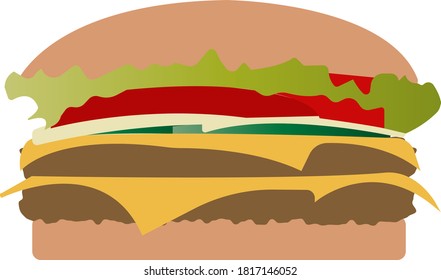 Burger with double meat loaf. Vector black and white illustration. Great for labels, menus, posters, banners, vouchers, coupons, business promotion and more.