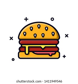 Burger with Double Meat and Melted Cheese. Menu, Sample for Restaurant. Filled Outline style.