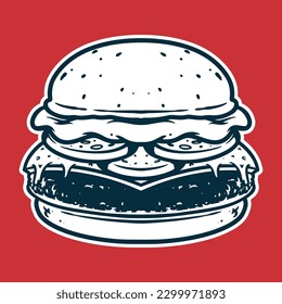 Burger - Drawing vector illustration, black and white colors, simple doodle hand drawn