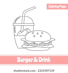 Burger- und Drink-Farbseiten. Geeignet für Aktivitäten von Kindern