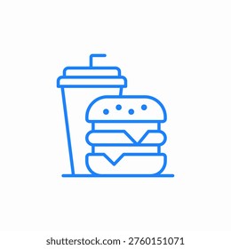 burger and drink combo with straw icon sign vector