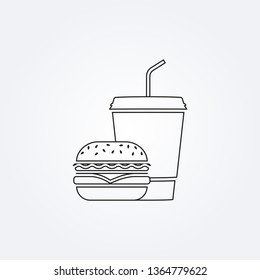 Burger with drink. Fast food outline icon. Sandwich with soda beverage symbol. Vector illustration.