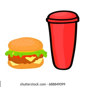 Burger and drink. Flat design.