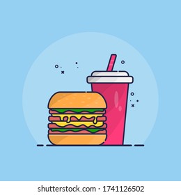 Diseño plano de hamburguesas y bebidas Ilustración , Diseño de iconos modernos