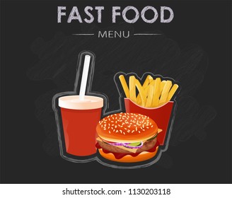 Burger drink french fries infographics ingredients with meat tomato  salad cheese pie cucumber vector illustration
