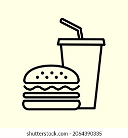
burger and drink icon, flat style. fast food icon