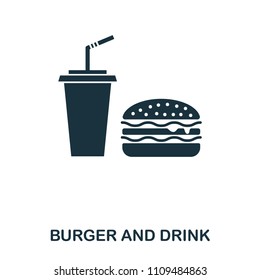 Burger And Drink icon. Mobile apps, printing and more usage. Simple element sing. Monochrome Burger And Drink icon illustration.