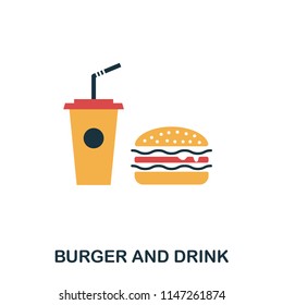 Burger And Drink icon. Mobile apps, printing and more usage. Simple element sing. Monochrome Burger And Drink icon illustration
