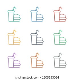 burger and drink icon white background. Editable line burger and drink icon from fastfood. Trendy burger and drink icon for web mobile.
