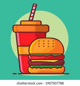 burger with drink isolated cartoon vector illustration in flat style