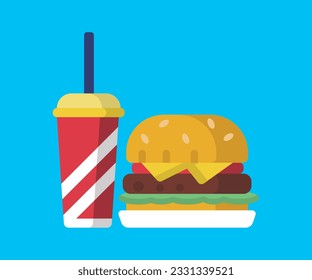 burger with drink vector icon design