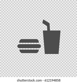 Burger and drink vector icon eps 10. Fast food symbol on transparent background.