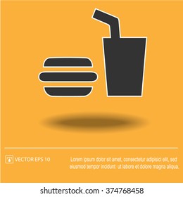 Burger and drink vector icon. Fast food symbol.
