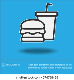 Burger and drink vector icon. Fast food symbol.