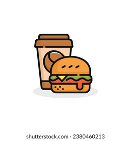 Burger and drink vector illustration. Fast food icon isolated on white background