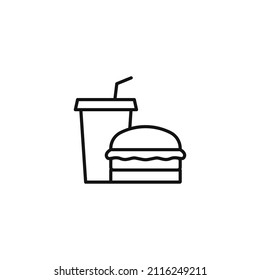 Burger And Drink Vector Line Icon. Editable Stroke.