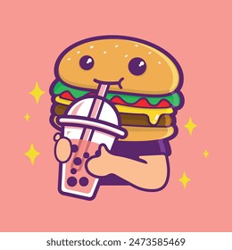 burger drinking bubble tea or boba tea