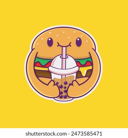 burger drinking bubble tea or boba tea